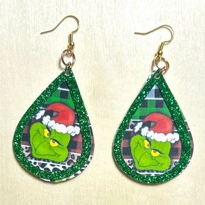 The Grinch Earrings, Christmas Earrings, Holiday Earrings, Festive Earrings